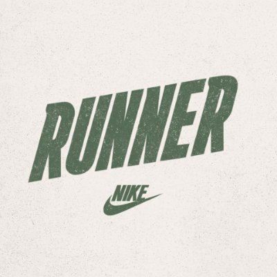 The Runner wordmark in the style of the Nike logo with a swoosh underneath